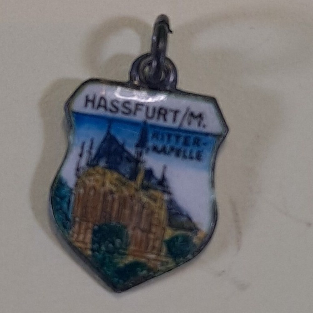 Hassfurt Germany Vintage  Travel Shield Charm/ RitterKapelle/ Antiko 800 On Back